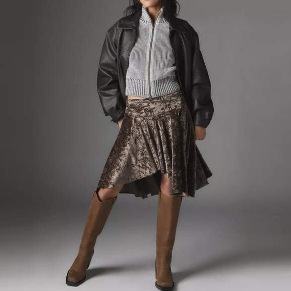 Urban Outfitters Crushed Velvet Mini Skirt Brown Small - Picture 6 of 15